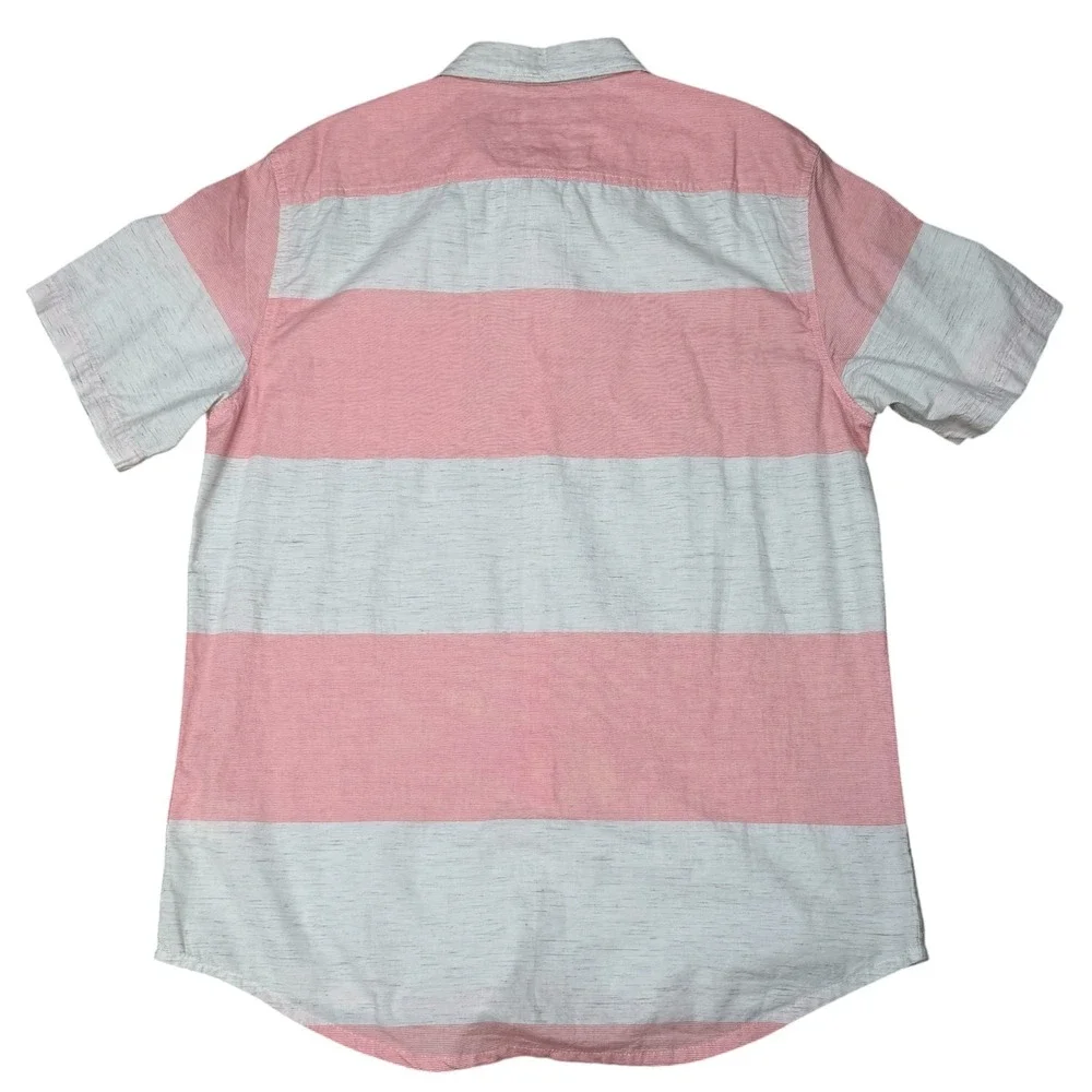 Quiksilver Mens Pink White Striped Short Sleeve Button Down Shirt XL 0850